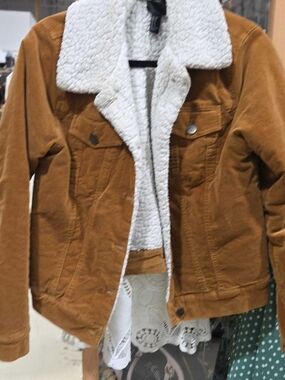 Forever 21 Tan Corduroy Sherpa Jacket with Cream Lining
